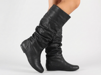 Santiag mi-haute noir Simili Cuir Femme - Bottes noires à allure épurée plissée 3