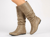 Santiag mi-haute marron clair Simili Cuir Femme - Effet plissé élégant et moderne 2