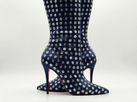 Botte haute bleu Synthétique Femme - Santiags modernes avec clous argentés audacieux 2