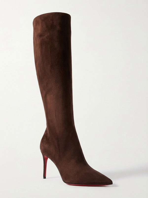 Santiag haute marron foncé Daim Synthétique Femme - Élégance chic avec talons aiguilles - diagonal three-quarter view at 45 degrees