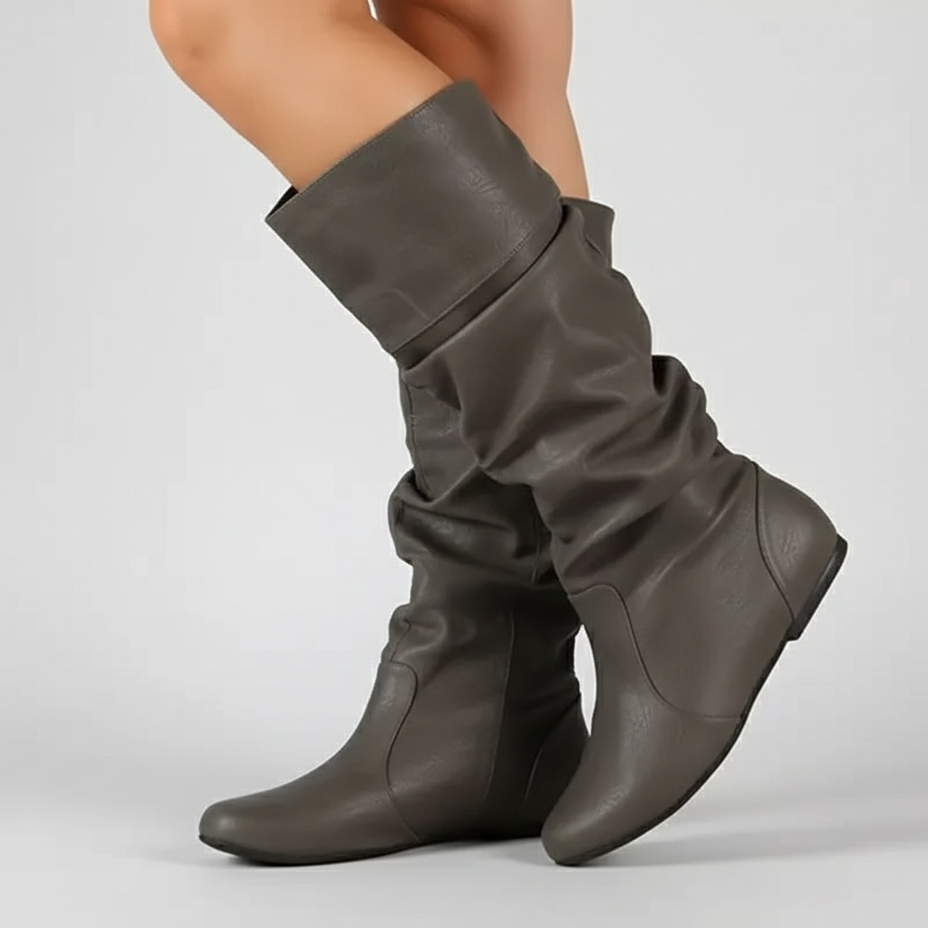 Botte haute gris Simili Cuir Femme - Silhouette ample et design minimaliste 2