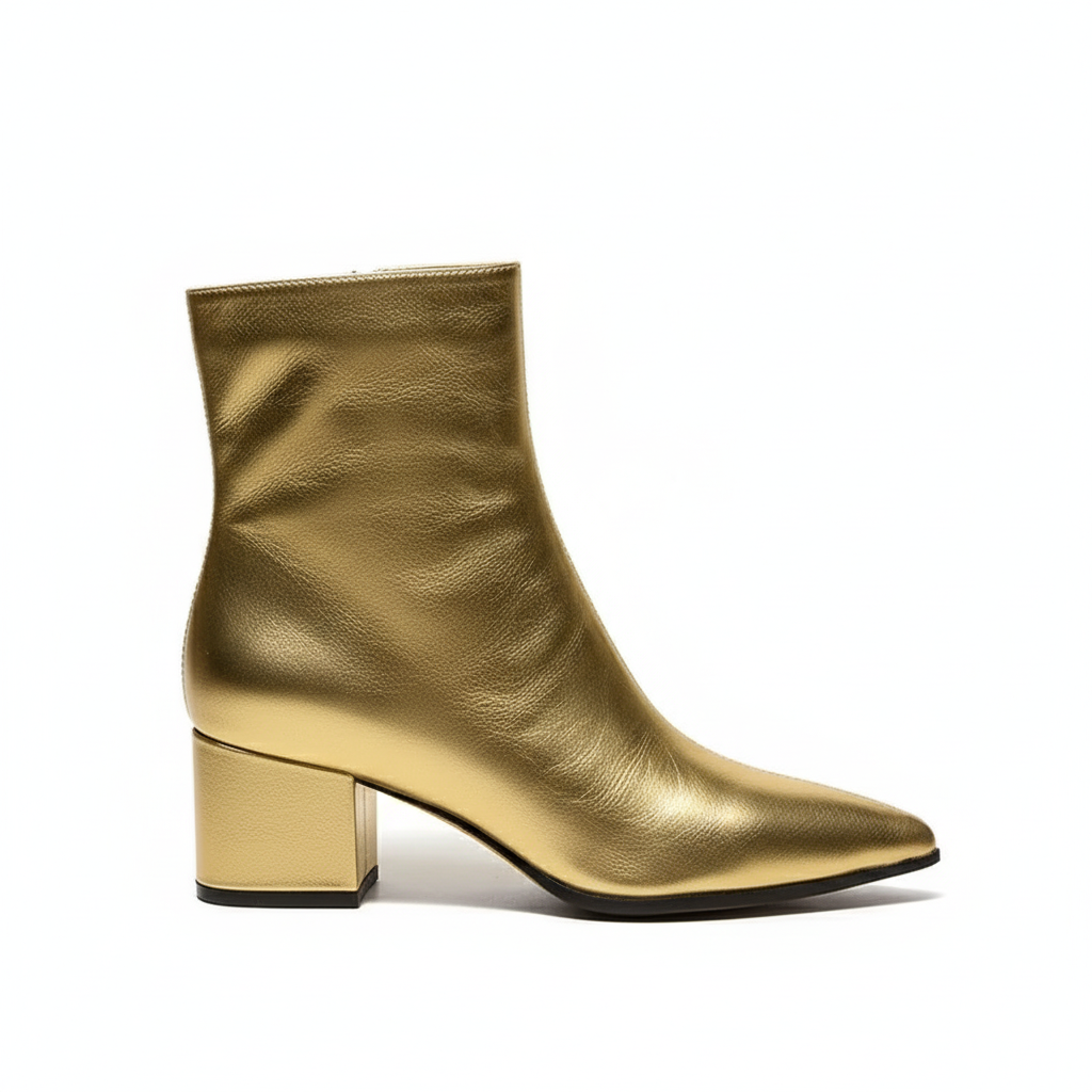 Bottine haute doré Simili Cuir Femme - Santiags dorées à bout pointu élégant 2