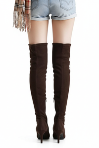 Botte haute marron foncé Daim Synthétique Femme - Santiags en daim marron foncé élégantes 2