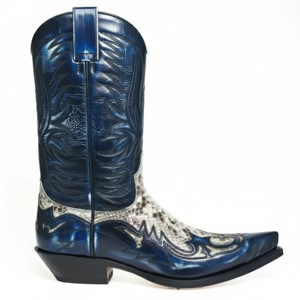 Santiag mi-haute bleu Synthétique Homme - Motif python élégant et broderies western 2