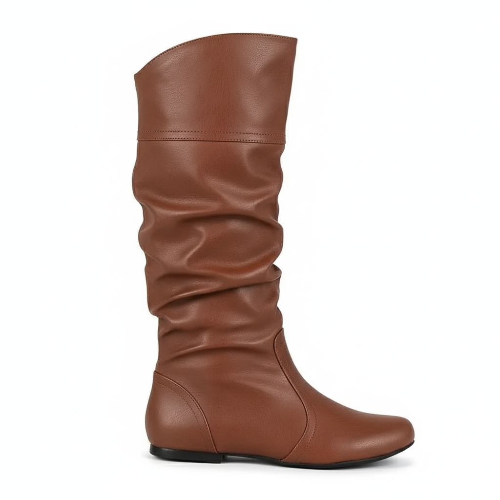 Santiag mi-haute marron Synthétique Femme - Effet plissé élégant et bout arrondi 5