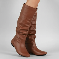 Santiag mi-haute marron Synthétique Femme - Effet plissé élégant et bout arrondi 2