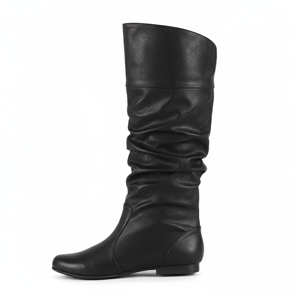 Santiag mi-haute noir Simili Cuir Femme - Bottes noires à allure épurée plissée 4