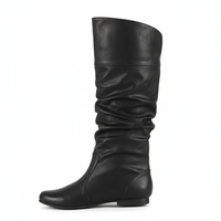 Santiag mi-haute noir Simili Cuir Femme - Bottes noires à allure épurée plissée 4