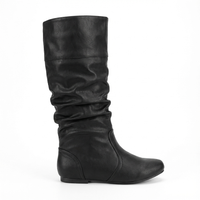 Santiag mi-haute noir Simili Cuir Femme - Bottes noires à allure épurée plissée 5
