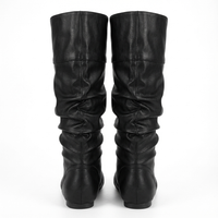 Santiag mi-haute noir Simili Cuir Femme - Bottes noires à allure épurée plissée 6