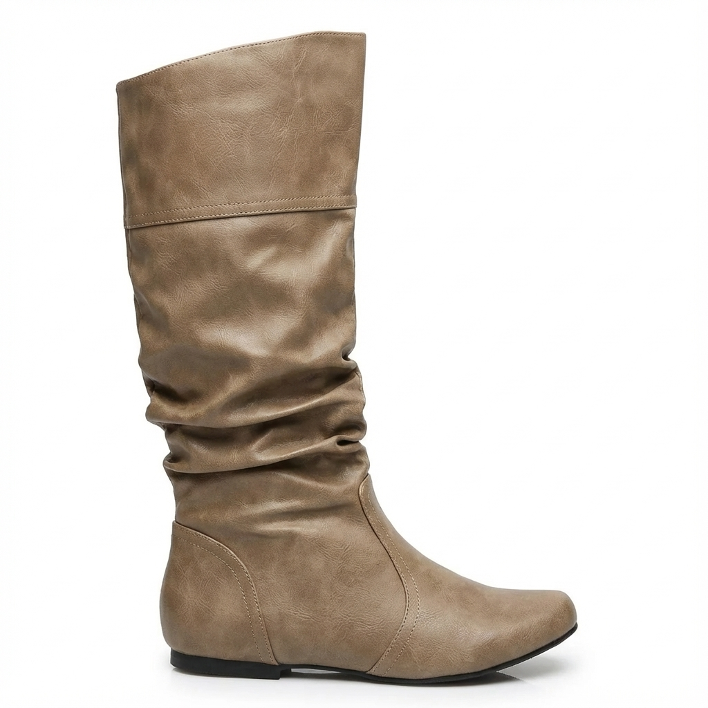 Santiag mi-haute marron clair Simili Cuir Femme - Effet plissé élégant et moderne 4