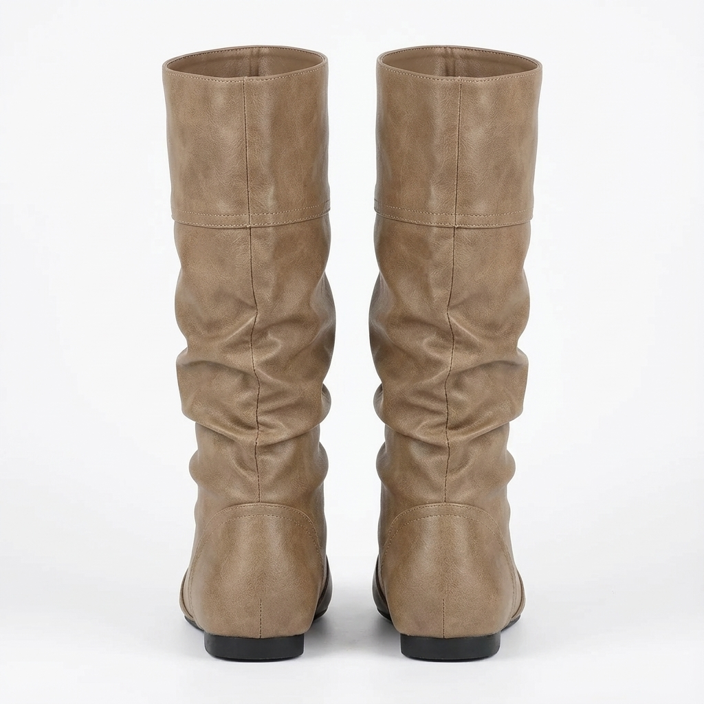 Santiag mi-haute marron clair Simili Cuir Femme - Effet plissé élégant et moderne 5