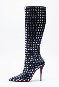 Botte haute bleu Synthétique Femme - Santiags modernes avec clous argentés audacieux 4