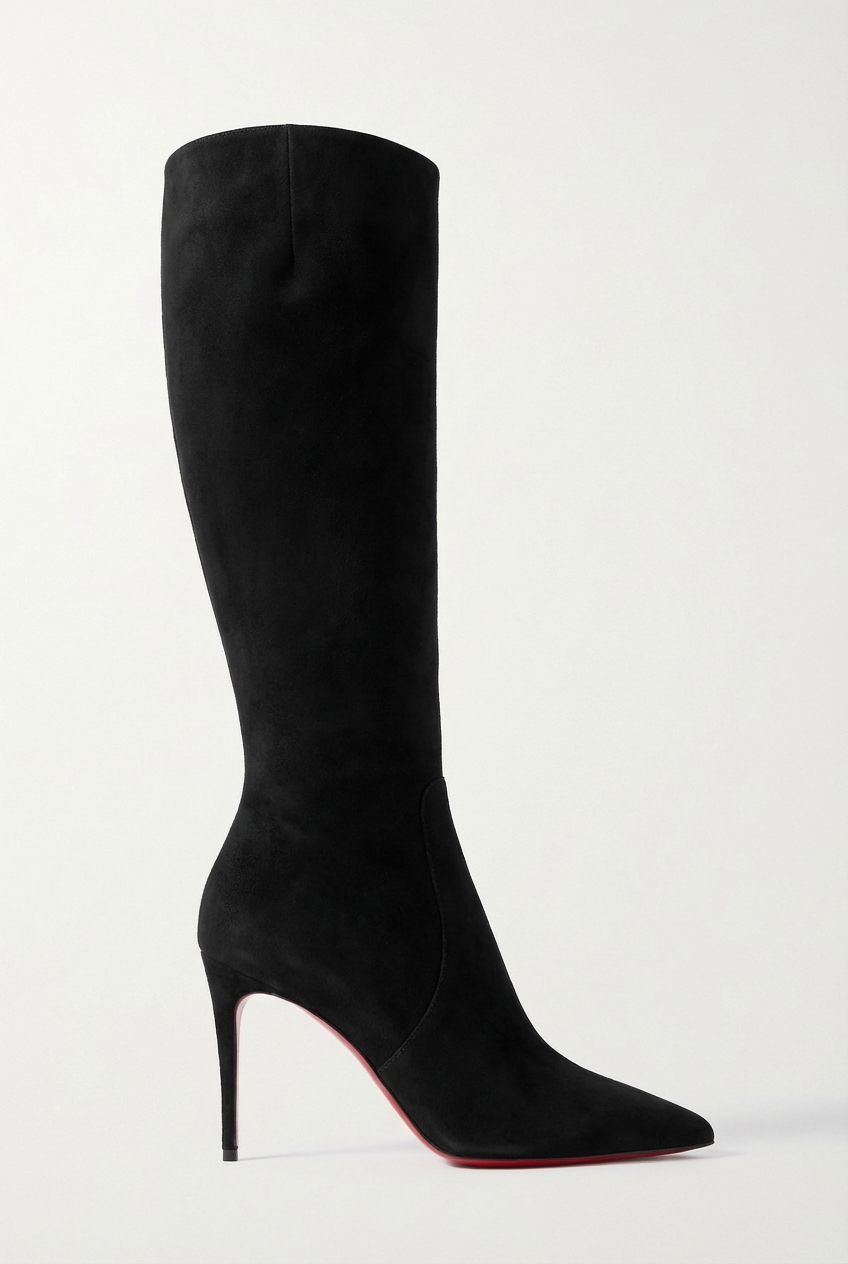Botte haute noir Daim Synthétique Femme - Santiags noires à semelle rouge distincte 2