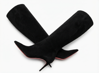 Botte haute noir Daim Synthétique Femme - Santiags noires à semelle rouge distincte 1