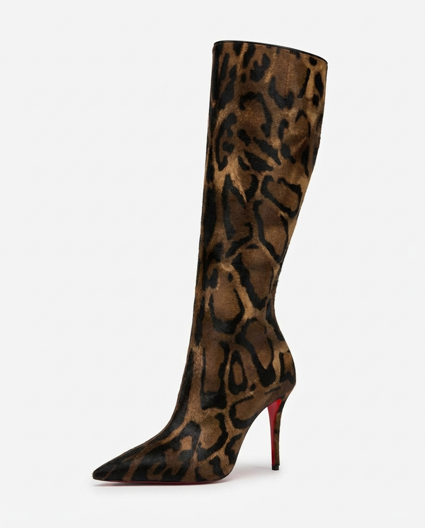 Santiag haute marron Synthétique Femme - Talons aiguilles et motif léopard chic - three_quarter_view