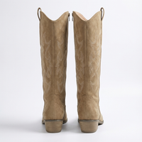 Santiag haute beige Simili Cuir Femme - Broderies western et talon bas en bois 5