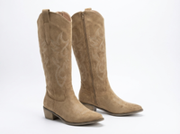 Santiag haute beige Simili Cuir Femme - Broderies western et talon bas en bois 1