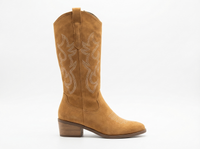 Santiag haute camel Daim Femme - Broderie florale et talon cubain élégant 2