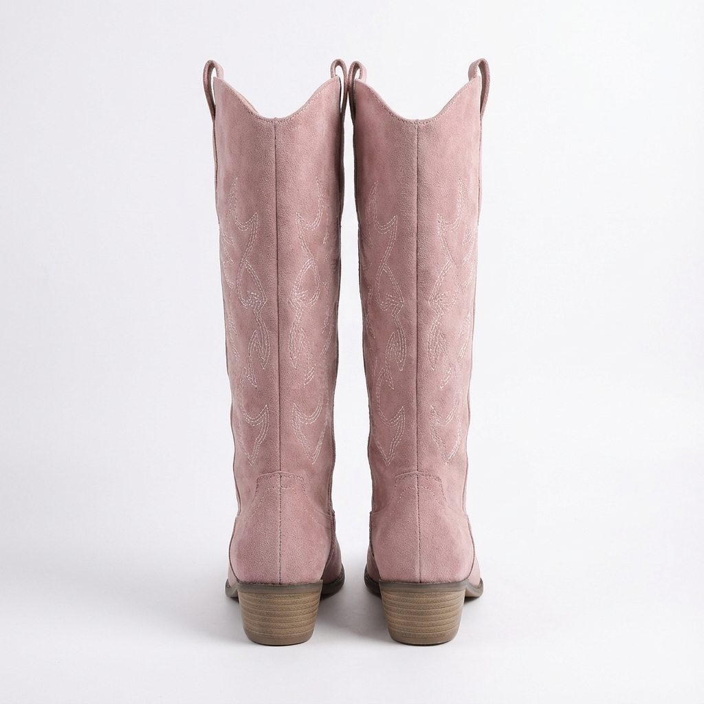 Santiag mi-haute rose Simili Cuir Femme - Broderies florales sur cuir rose vif 5