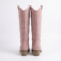 Santiag mi-haute rose Simili Cuir Femme - Broderies florales sur cuir rose vif 5