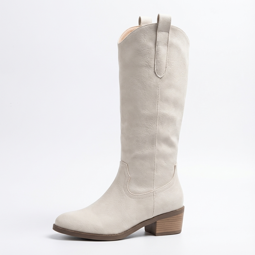 Santiag haute blanc Simili Cuir Femme - Élégance moderne sans ornements excessifs 2