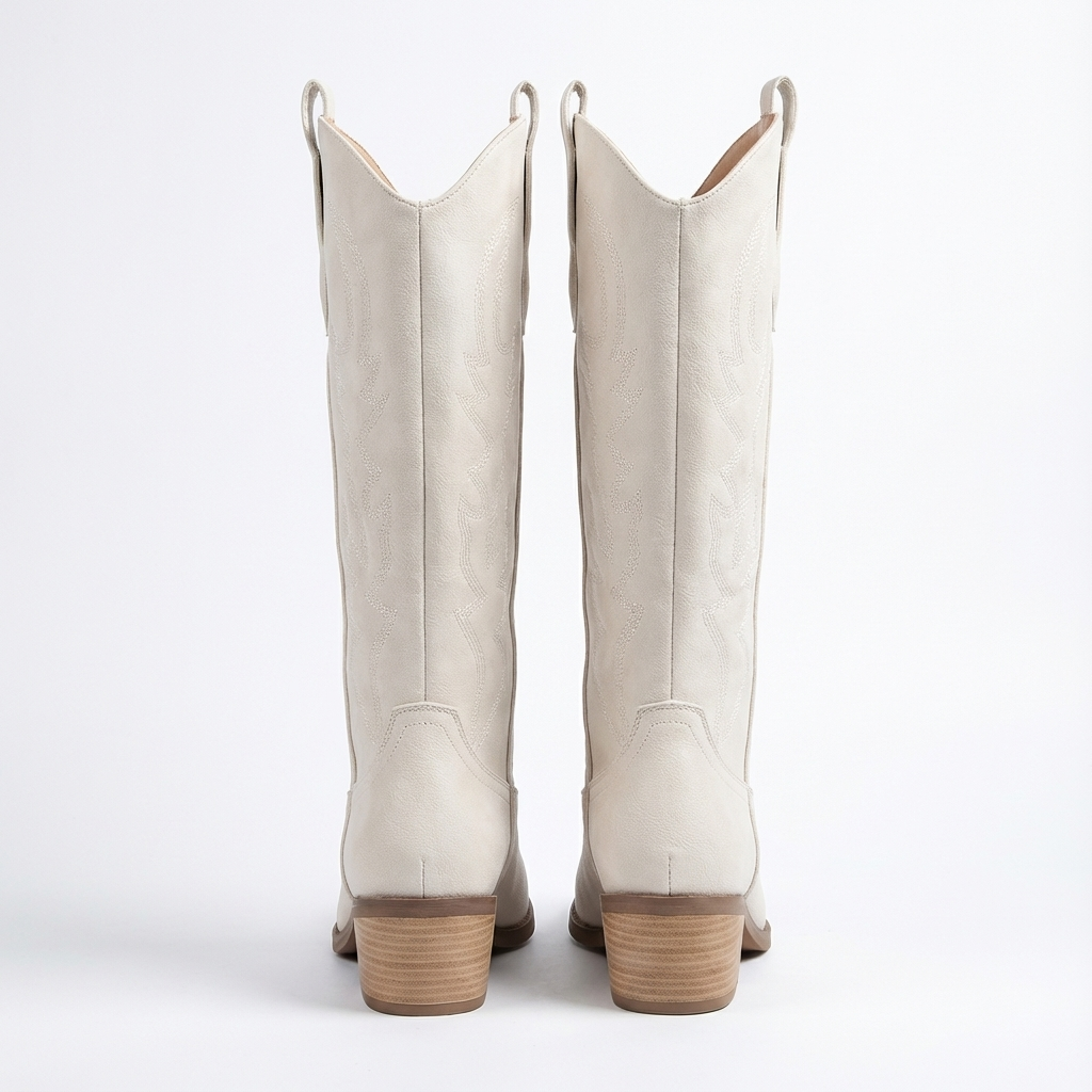 Santiag haute blanc Simili Cuir Femme - Élégance moderne sans ornements excessifs 3