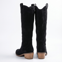 Santiag haute noir Daim Femme - Talon carré bois style western 3