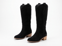 Santiag haute noir Daim Femme - Talon carré bois style western 1