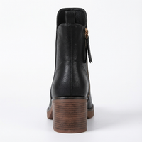 Bottine à talon noir Simili Cuir Femme - Santiags noires à fermeture éclair dorée 4