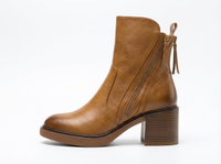 Bottine à talon camel Simili Cuir Femme - Santiag camel, fermeture éclair latérale 3