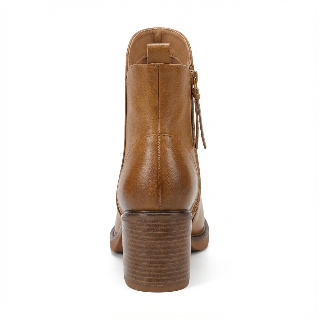 Bottine à talon camel Simili Cuir Femme - Santiag camel, fermeture éclair latérale 4