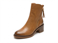 Bottine à talon camel Simili Cuir Femme - Santiag camel, fermeture éclair latérale 1