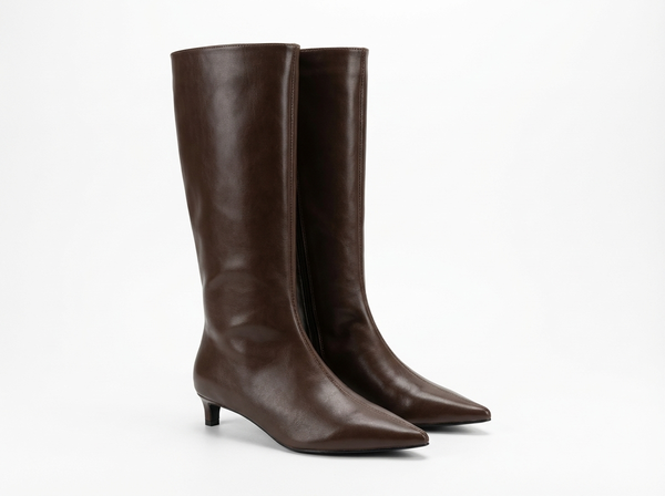 Santiag haute marron foncé Synthétique Femme - Élégantes avec talon bas et bout pointu - three_quarter_view