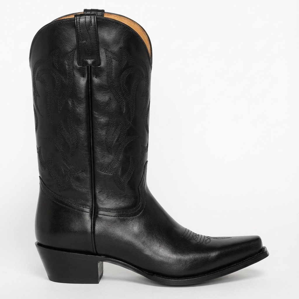 Santiag haute noir Cuir Femme - Bout pointu avec talons cubains élégants 2