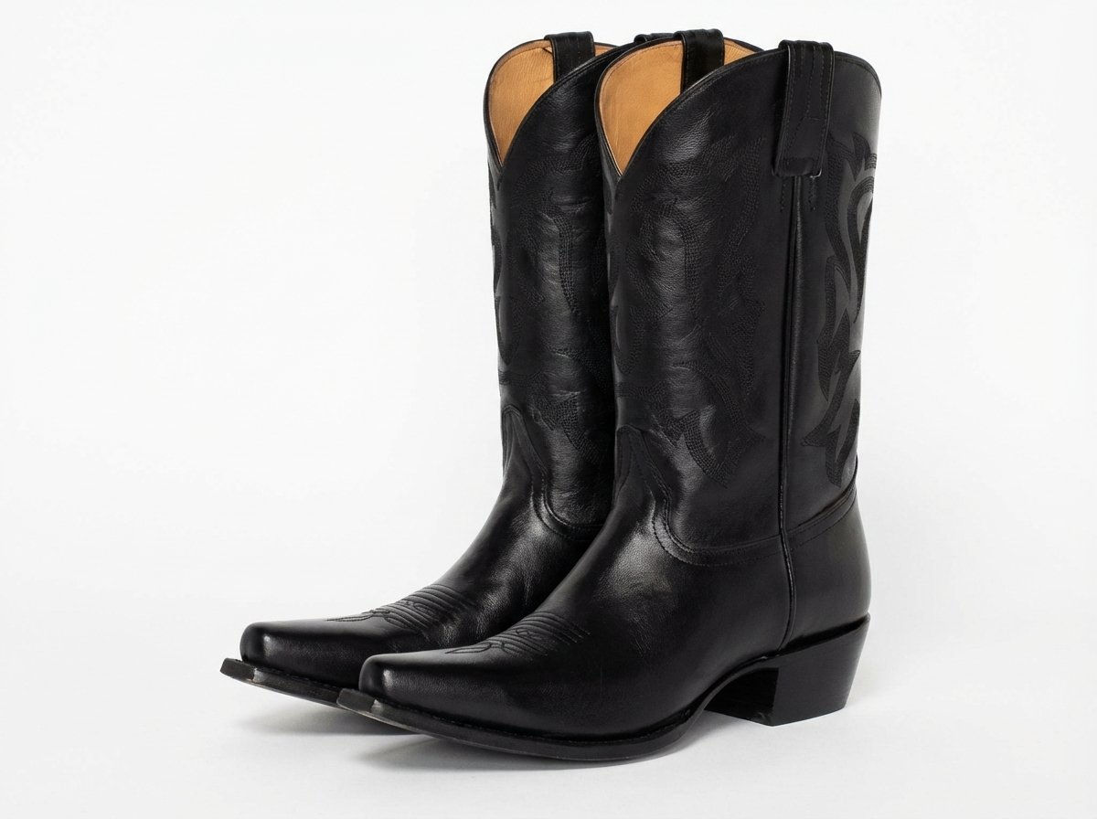 Santiag haute noir Cuir Femme - Bout pointu avec talons cubains élégants