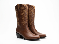 Santiag haute marron Femme - Broderies dorées sur fond marron élégant 1