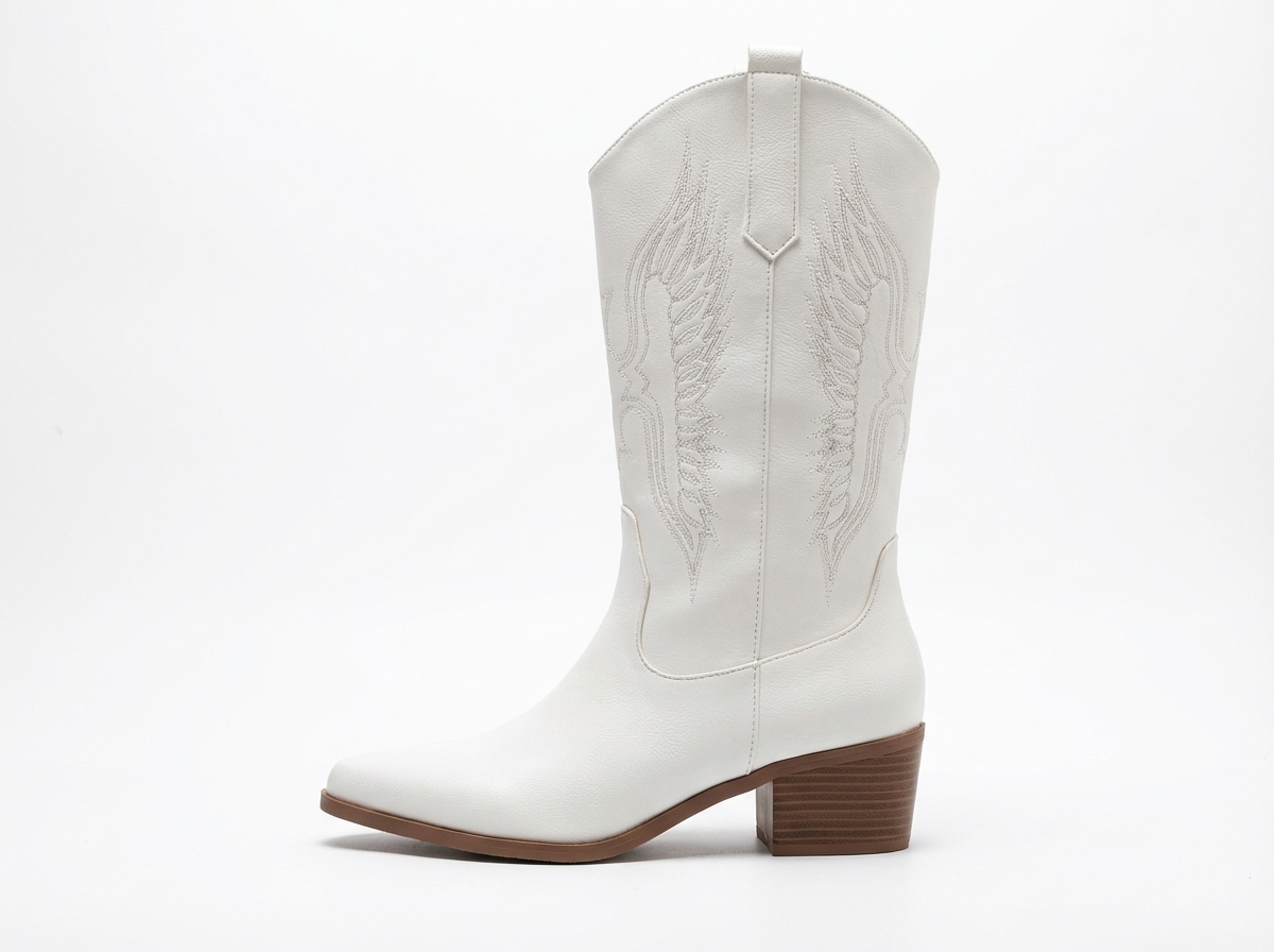 Santiag haute blanc Simili Cuir Femme - Broderies western sur tige haute chic 5