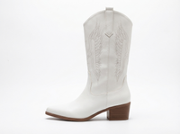 Santiag haute blanc Simili Cuir Femme - Broderies western sur tige haute chic 5