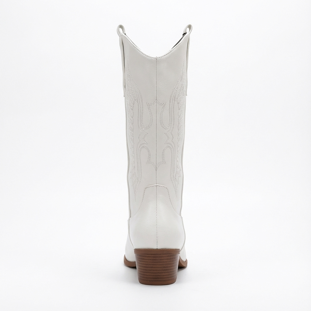 Santiag haute blanc Simili Cuir Femme - Broderies western sur tige haute chic 6