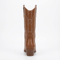 Santiag haute marron Simili Cuir Femme - Broderies artistiques et classique bout pointu 4