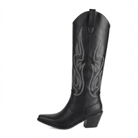 Santiag haute noir Simili Cuir Femme - Broderies géométriques, talon cubain moderne 6