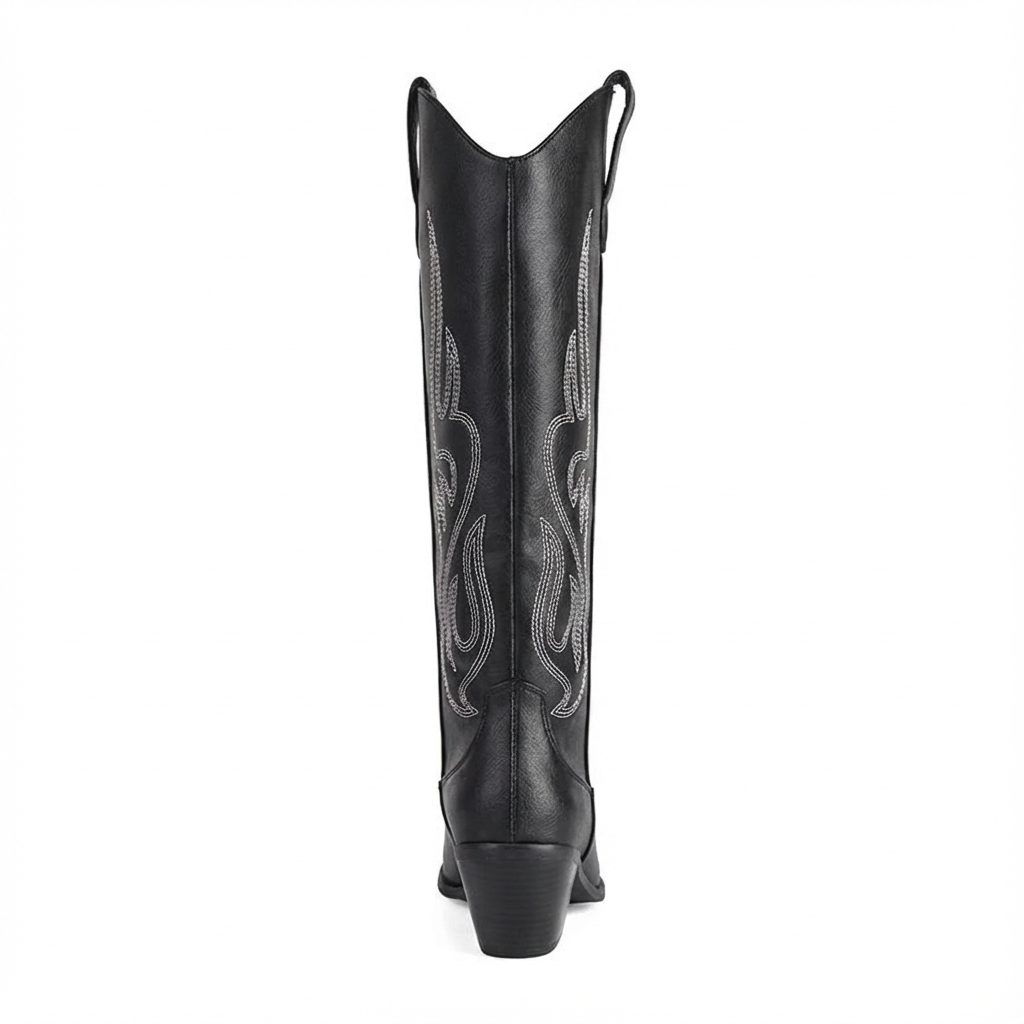 Santiag haute noir Simili Cuir Femme - Broderies géométriques, talon cubain moderne 7