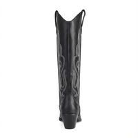 Santiag haute noir Simili Cuir Femme - Broderies géométriques, talon cubain moderne 7