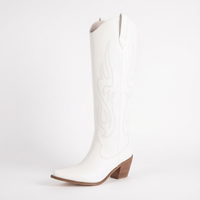 Santiag haute blanc Simili Cuir Femme - Broderies blanches pointues à talon épais 3