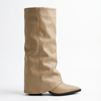 Santiag haute beige Simili Cuir Femme - Design minimaliste avec bout pointu distinctif 2