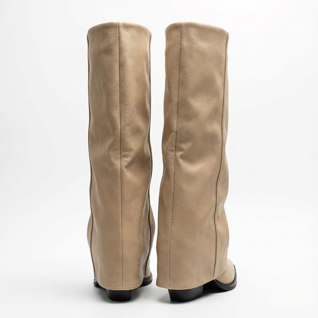 Santiag haute beige Simili Cuir Femme - Design minimaliste avec bout pointu distinctif 3