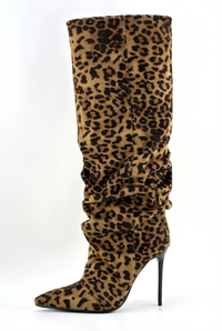 Botte haute marron Synthétique Femme - Motif léopard et talon aiguille 1