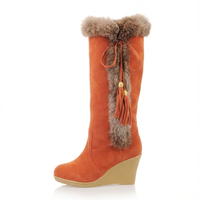 Santiag haute orange Daim Synthétique Femme - Pompons et fourrure pour style hivernal 2