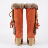Santiag haute orange Daim Synthétique Femme - Pompons et fourrure pour style hivernal 3